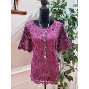 Philosophy Women's Plum Polyester Round Neck Short Sleeves Top Blouse Size XXL